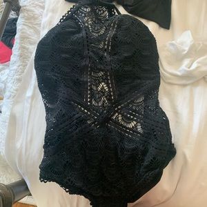 Lace Rickrack High Neck One Piece Swimsuit